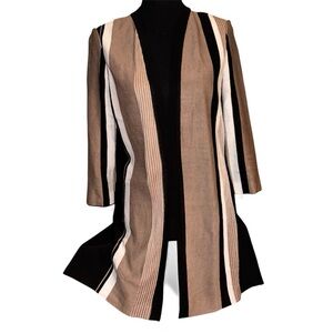 Misook Black and Tan white striped long cardigan size medium